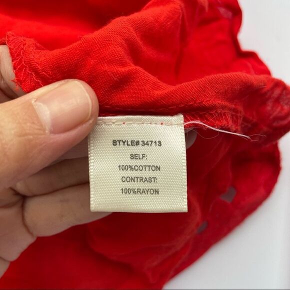ANTHROPOLOGIE | SKIES ARE BLUE red orange embroidered blouse w/ inner tank sz M - Picture 8 of 9